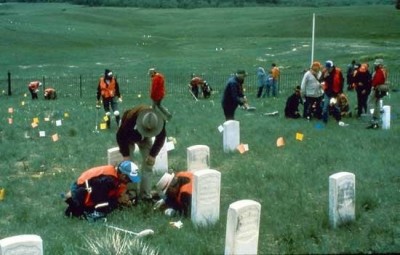 Figure 2: Archaeological survey being carried out at the Little Bighorn battlefield in 1984, one of the first examples of battlefield archaeology (after Reece 2015).